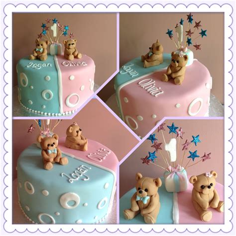 Twins 1st birthday cake by Exquisite Cakes | Birthday party snacks, Baby shower cake designs ...