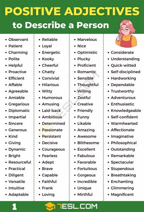 200+ Positive Adjectives to Describe a Person in English • 7ESL