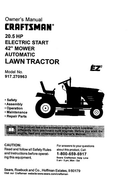 Craftsman 917270963 User Manual 20.5HP 42 AUTOMATIC LAWN TRACTOR Manuals And Guides L0020118