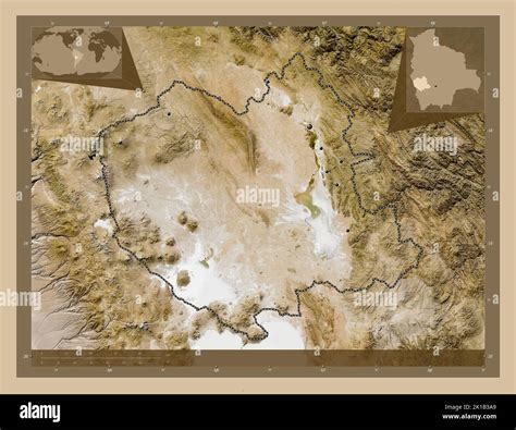 Oruro, departamento de Bolivia. Mapa satelital de baja resolución. Ubicaciones de las ...