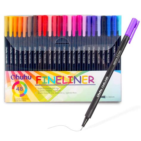 Ohuhu 48 Colors Fineliner Pens,0.4mm Colored Fine Line Marker Marking Pen for Journal Book ...