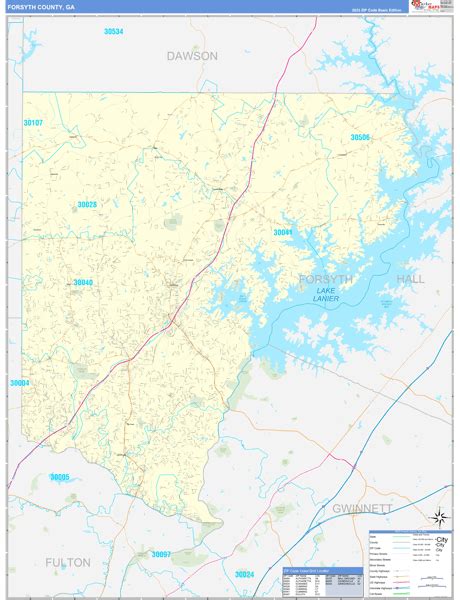 Forsyth County, GA Zip Code Wall Map Basic Style by MarketMAPS - MapSales