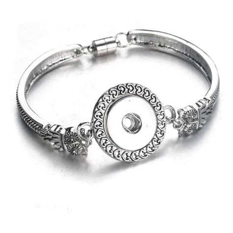 Snap Jewelry Silver 18mm Snap Buttons Bracelet Wholesale Heart Flowers ...