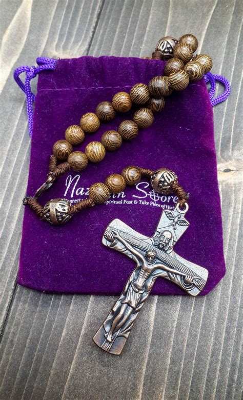 Nazareth Store Our Father Sacred Wood Beads Rosary Necklace Handmade Solid Catholic Rosary ...