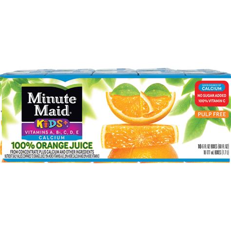 Minute Maid Orange Juice Kids Plus Cartons, 6 fl oz, 10 Pack | Juice Boxes | Sullivan's Foods