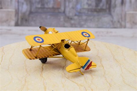 Large Vintage Yellow Airplane Old Classic Metal Model Yellow Plane Toy Gift Idea for Pilot Home ...