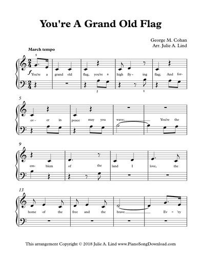 You're A Grand Old Flag: easy patriotic piano sheet music with lyrics