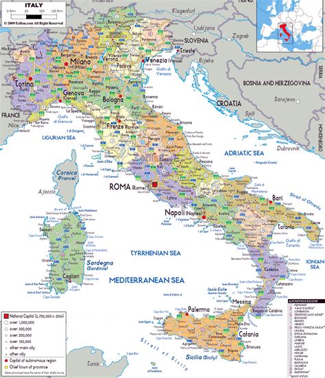 Large political and administrative map of Italy with roads, cities and airports | Italy | Europe ...