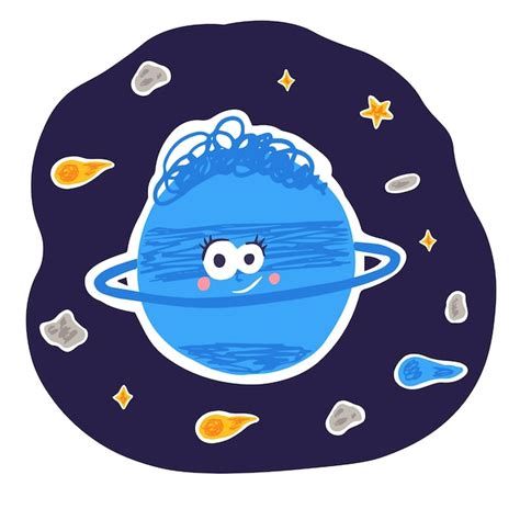 Premium Vector | Funny Uranus planet with ring and stars