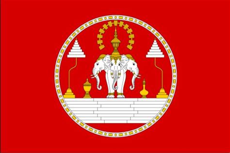 This is the flag of the Kingdom of Lan Xang. The 3 elephants were a symbol of wisdom which the ...