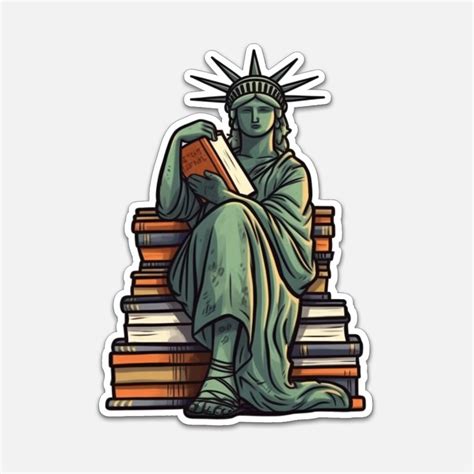 the statue of liberty reading a book-sitting in a library- clipart-sticker - Clip Art Library