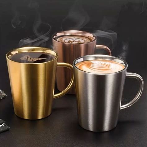 300ml Water Cup Drinkware Mugs Double 304 Stainless Steel Gold Beer ...