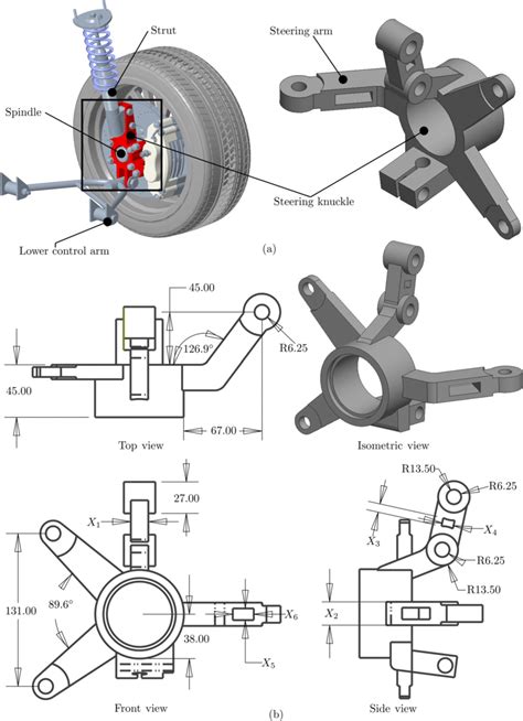 A steering knuckle (Example 5): a a photo of the knuckle/suspension ...