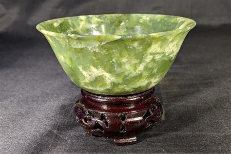 Sold Price: Spinach Carved Chinese jade bowl, diameter 4" - February 4 ...