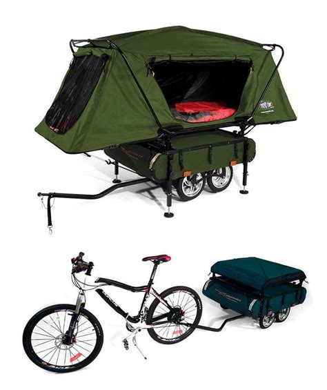 the bike trailer is equipped with a bicycle and storage bag on it's back