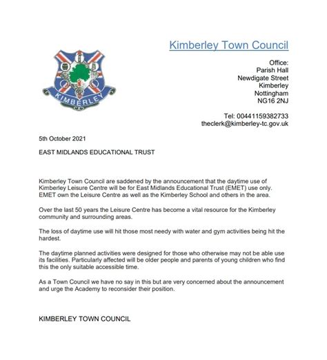 Kimberley Leisure Centre – Statement from Kimberley Town Council ...