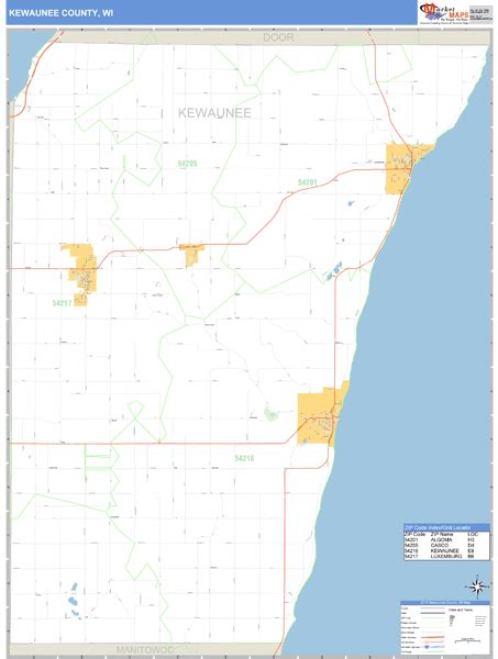 Kewaunee County, Wisconsin Zip Code Wall Map | Maps.com.com