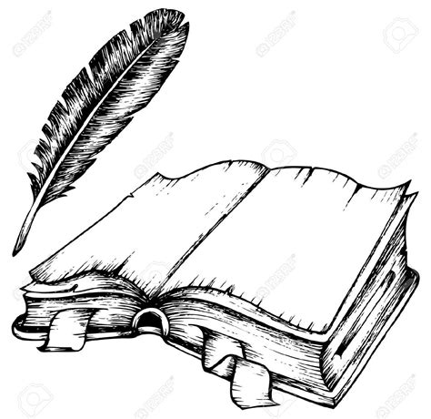 Drawing of opened book with feather illustration. | Livre dessin, Dessin livre ouvert, Tatouages ...