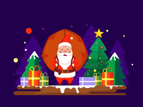 Illustration of Cartoon Santa Claus Lifting a Heavy Bag with Gift Boxes ...