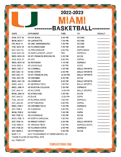 Miami Hurricanes Basketball Schedule 2024 25 - Ruth Willow