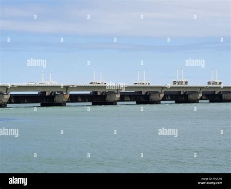 Eastern Scheldt storm surge barrier dam (Oosterscheldekering), barrage and viaduct between the ...