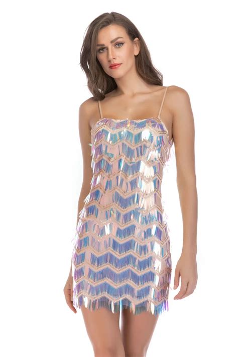 Summer women night club party dress pink Sequin Strapless backless ...