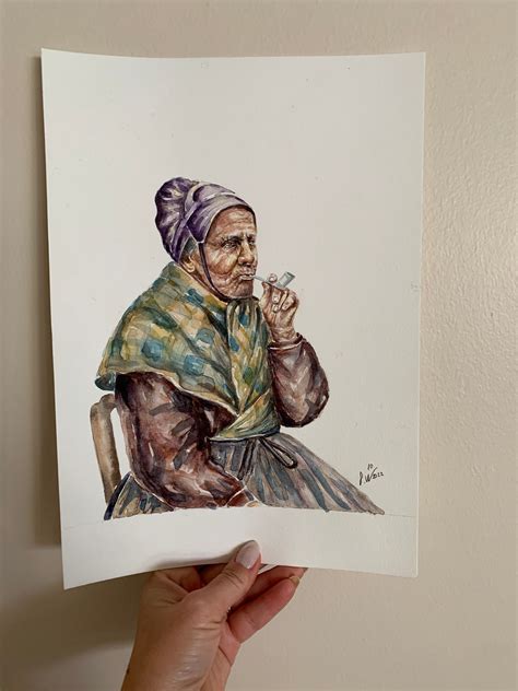 Old Woman Smoking Pipe Original Watercolor Portraitolp People - Etsy