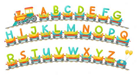 Premium Vector | Train alphabet for kid in cartoon style. Capital letters only. Vector ABC ...