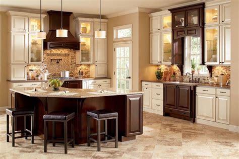 Amazing Dark Brown Varnishes Cherry Wood Kitchen Island With Cream Granite Countertop And Three ...