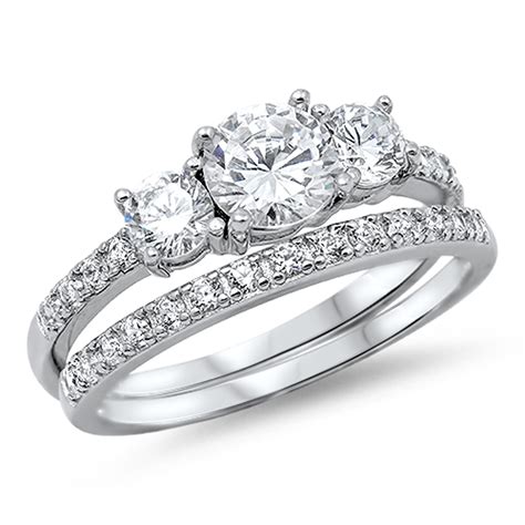 Sterling Silver Women's Flawless Colorless Cubic Zirconia Circle Wedding Set Ring (Sizes 4-12 ...