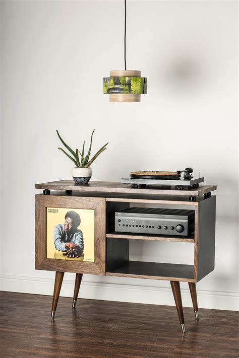 Mid Century Modern Record Player Stand & Vinyl Storage Cabinet With Drawer - Etsy | Vinyl record ...