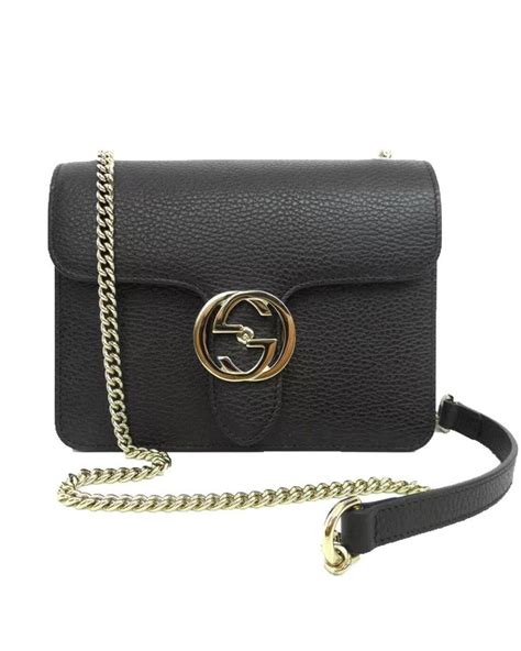 Gucci Black Leather Marmont Interlocking GG Crossbody Bag | Lyst