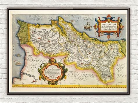 Old Map of Portugal 1592, Mapa de Portugal, Portuguese map - product ...