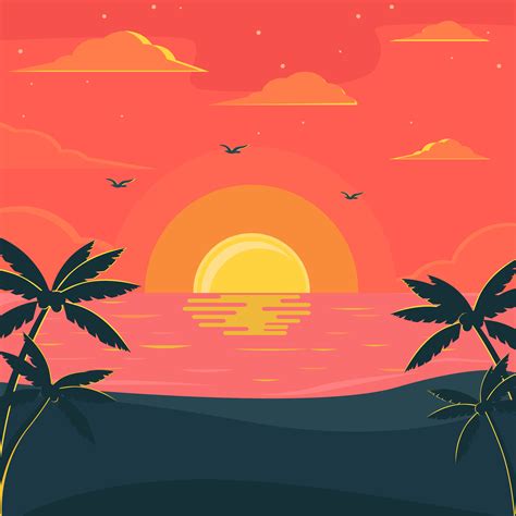 Cartoon Beautiful Beach Sunset Beach Background Material, Sandy Beach, Cartoon, Cartoon Beach ...