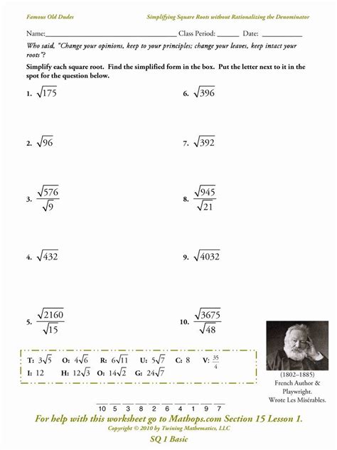 Simplifying Square Roots With Variables Worksheet – Kidsworksheetfun