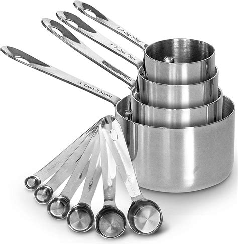 Heavy-Duty Unbreakable 18/8 Stainless Steel 10 PIECE SET Measuring Cups and Spoons Set with Long ...