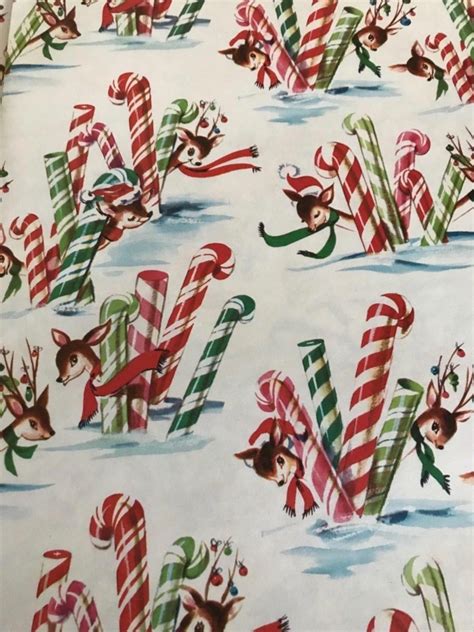 VINTAGE 1950’S CHRISTMAS WRAPPING PAPER (2) SHEETS 19” X 25 3/4” DEER ...