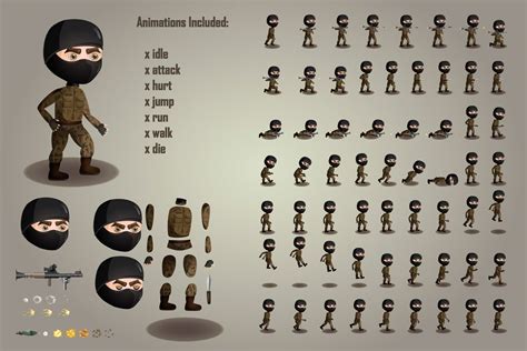 2D Game Terrorists Character Free Sprites Sheets - CraftPix.net | Free ...