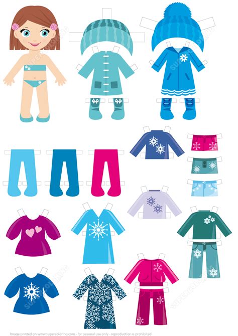 Dress Up Cute Little Girl Paper Doll with a Set of Winter Clothes | Super Coloring | Paper doll ...