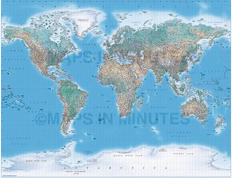 Digital vector Political World map with Natural Earth relief, terrain for land and ocean floor ...