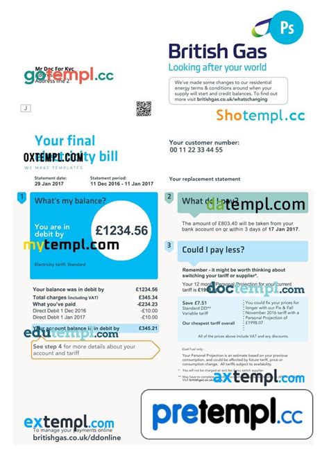 United Kingdom British Gas utility bill download PSD example | Pretempl