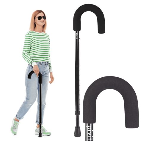 Pivit Lightweight Adjustable Walking Cane | Contoured Soft Grip Hook Handle | Black | Sleek ...