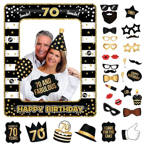 Buy 70th Birthday Decorations Girls Boys,Black Gold Inflatable Selfie ...