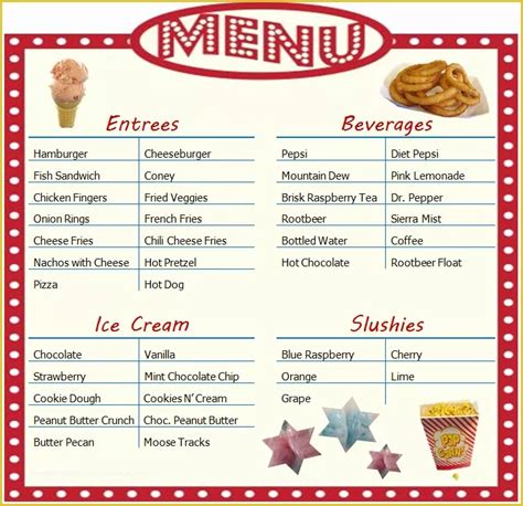 Printable Concession Stand Menu Template Word