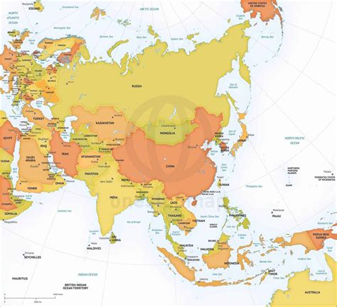 Vector Map of Asia Continent Political | One Stop Map