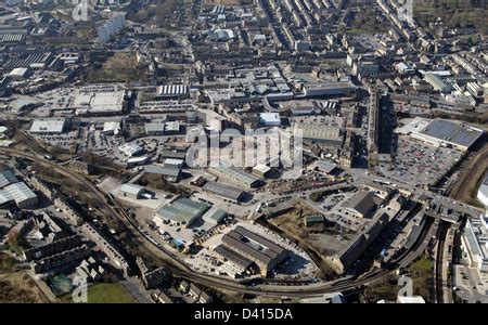 aerial view of Keighley town centre from the south west looking towards Morrisons & the Airedale ...