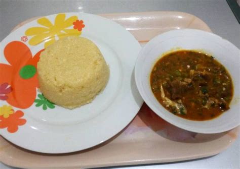 Okro soup with yellow garri Recipe by Chinwe - Cookpad