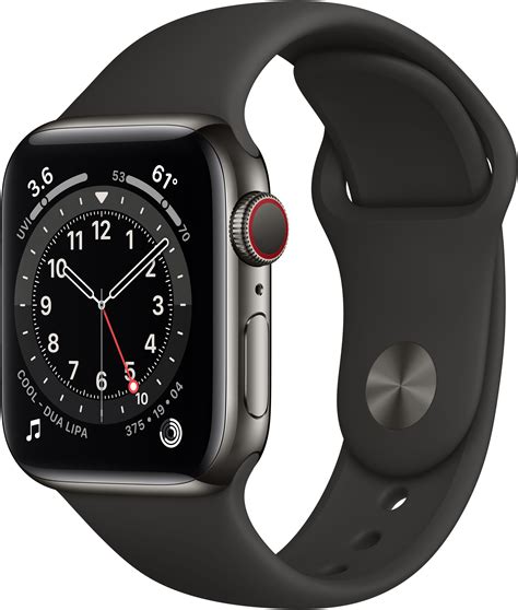 Apple Watch Series 6 GPS + Cellular, 40mm Graphite Stainless Steel Case with Black Sport Band ...