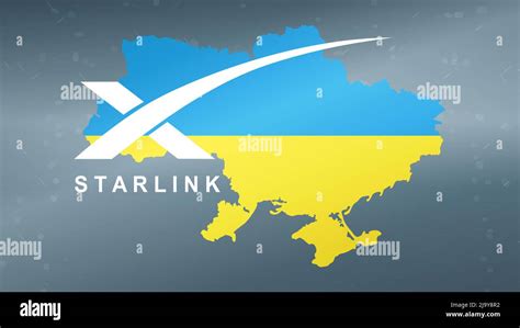 Starlink in Ukraine. Ukraine map filled with flag colors, Starlink logo ...