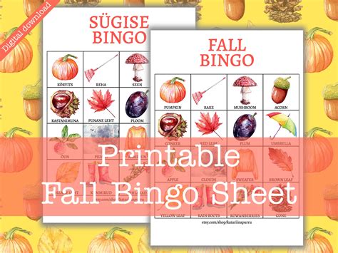 Printable Fall Bingo Sheet PDF Digital Download - Etsy